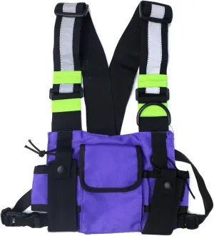 Maizoon Multi Pocket Chest Bag Two-Way Radio Walkie Talkie Hands-Free Pack with Phone Holder Hip Hop Street Adjustable Shoulder Strap Vest Suitable for Outdoor Sports Cycling and Hiking Purple