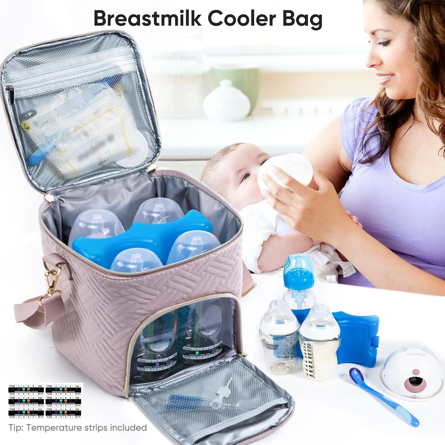 Mam Breastmilk Cooler Bag with Ice Pack for 4 Bottles - See-through Breast Pump Bag for Baby Bottles 4oz-9oz