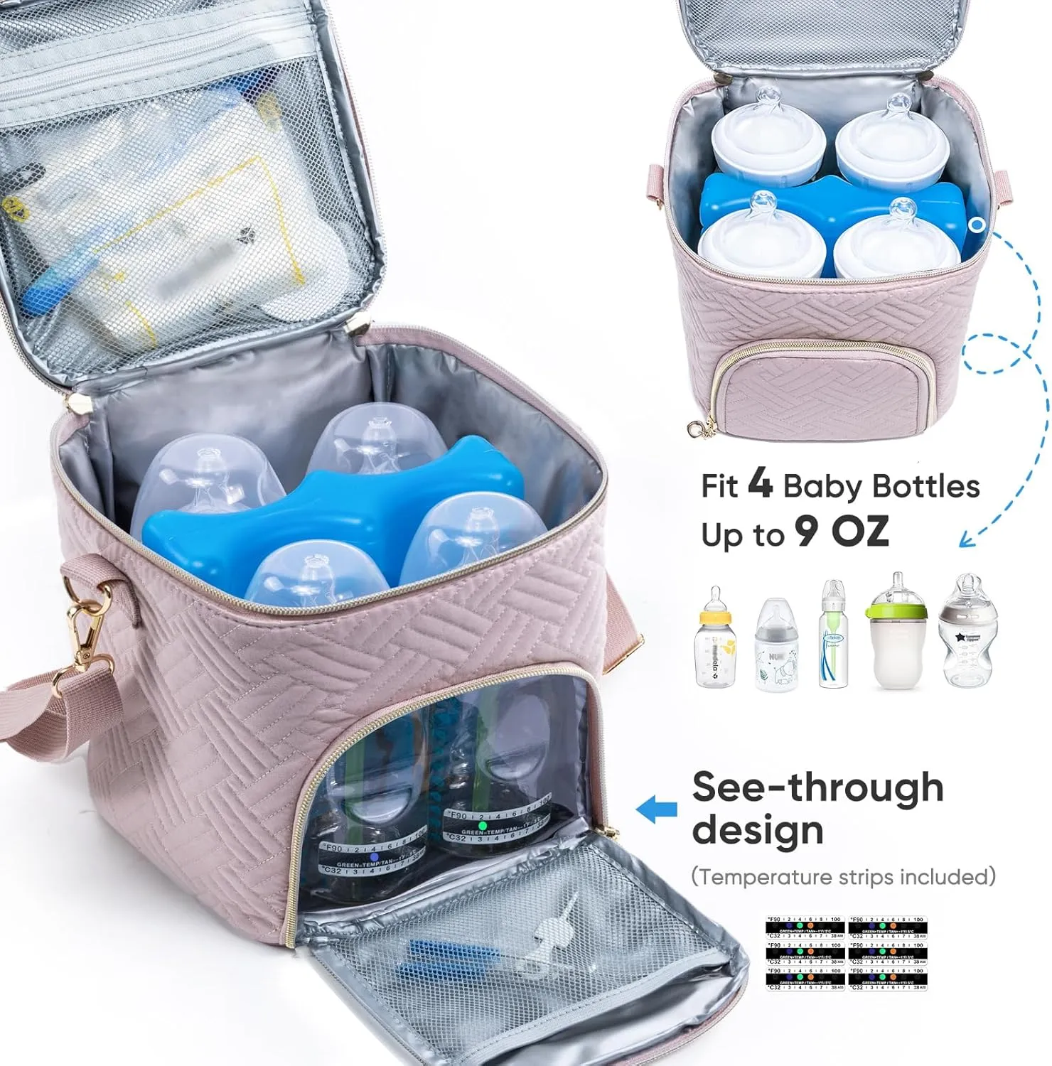 Mam Breastmilk Cooler Bag with Ice Pack for 4 Bottles - See-through Breast Pump Bag for Baby Bottles 4oz-9oz