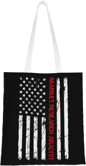 Market Research Analyst With Usa Flag Tote Bag for Women Canvas Shopping Bags Reusable Large Capacity Casual Shoulder Handbags Grocery Bags DIY Gift Bags