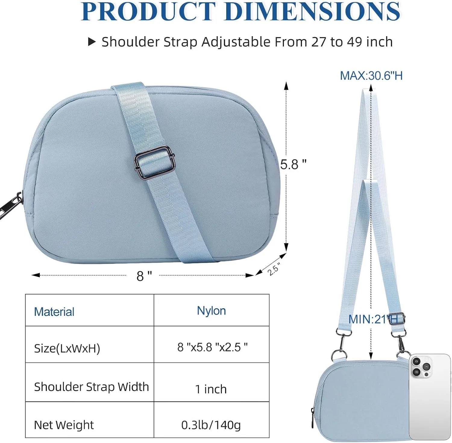 MAXTOP Small Nylon Crossbody Bags for Women Unisex Belt Bag Fanny Pack with Adjustable Strap for Traveling Shopping