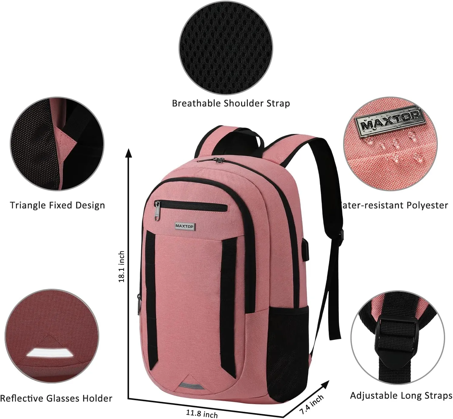 MAXTOP Travel Laptop Backpack Business Backpacks with USB Charging Port Water Resistant School College Bookbag