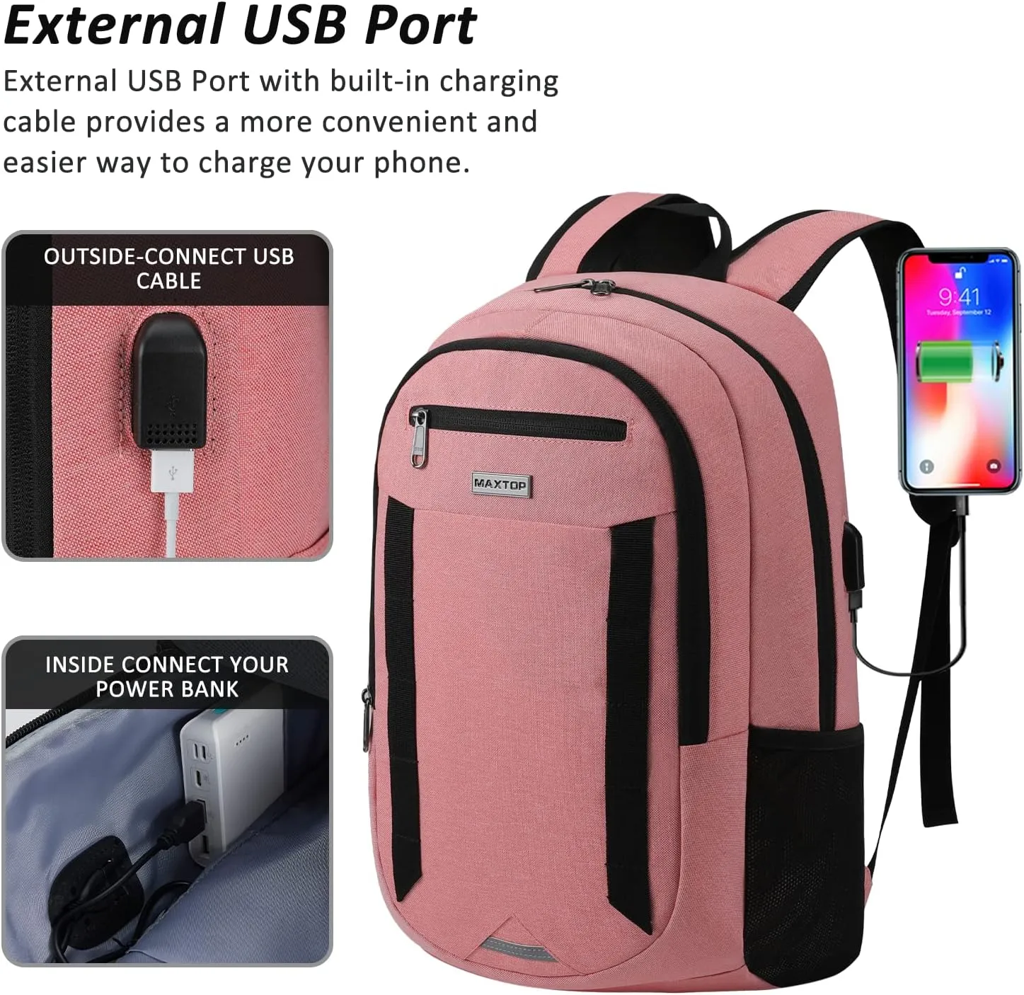 MAXTOP Travel Laptop Backpack Business Backpacks with USB Charging Port Water Resistant School College Bookbag