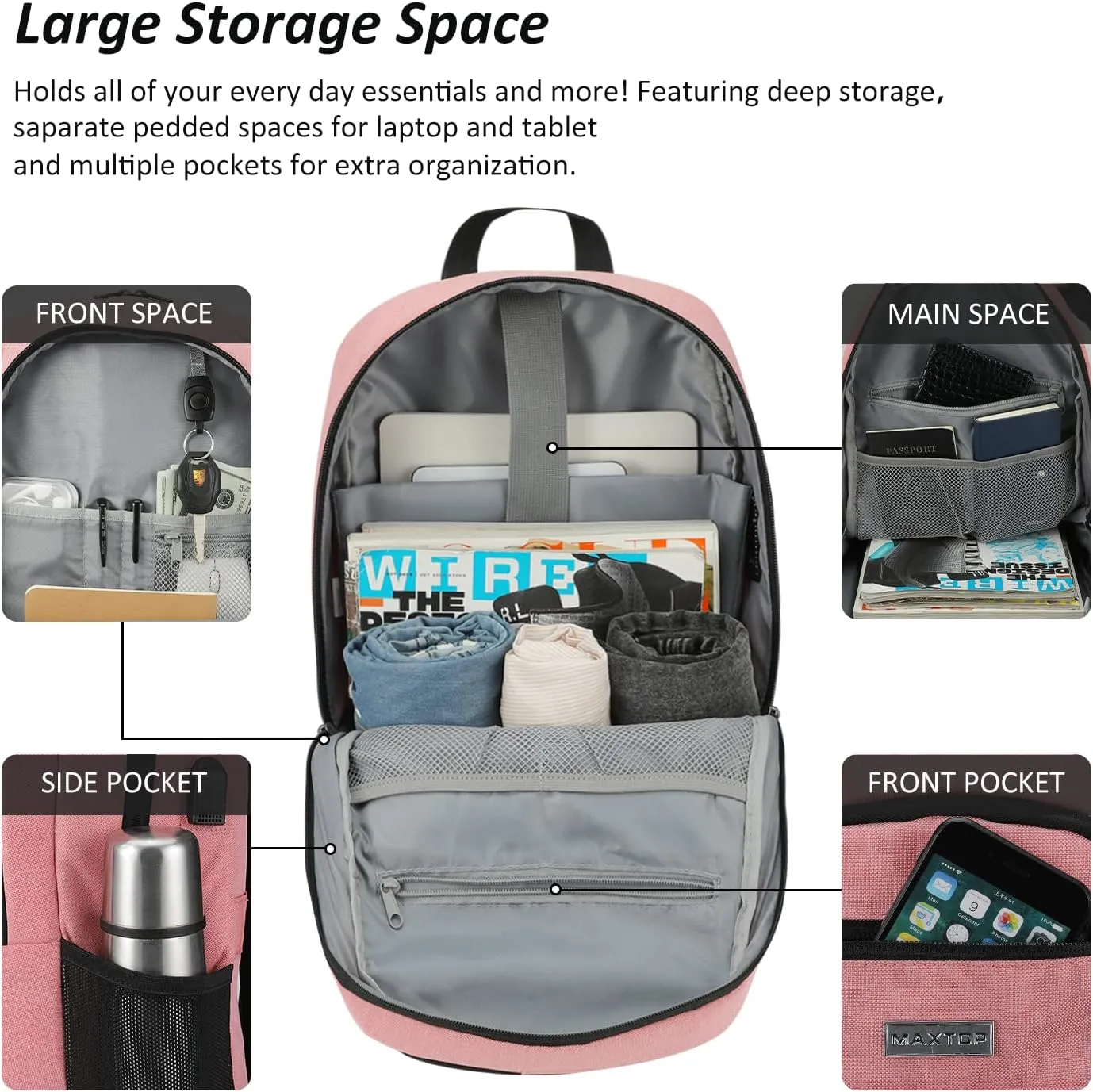 MAXTOP Travel Laptop Backpack Business Backpacks with USB Charging Port Water Resistant School College Bookbag