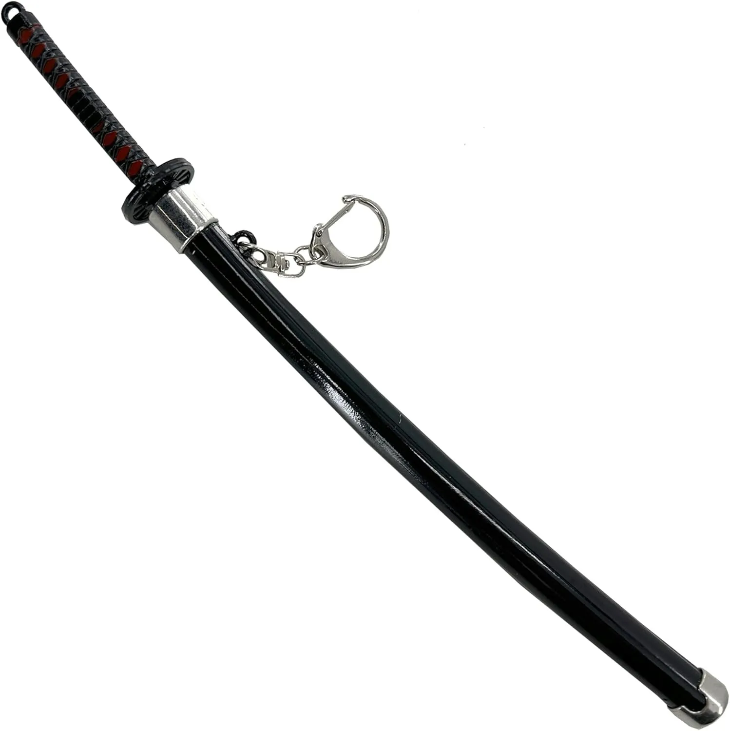 MedievalDepot Spring Action Popup Mini Katana Keychain Tanjiro Sword Edition – Overall 9" - Miniature Sword with Keyring, Scabbard & Display Stand