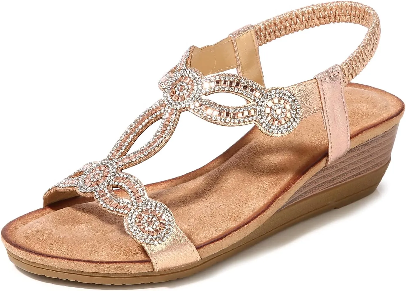 Meeshine Women's Wedge Sandals Summer Comfortable Casual Bohemian Beach Rhinestone Platform Shoes
