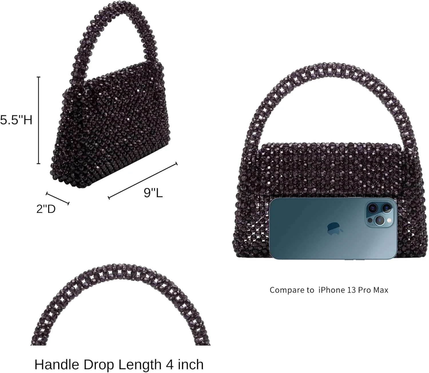 Melie Bianco Sherry Bag - Womens Luxury Beaded Handbag - Fancy Foldover Purse with Top Handle