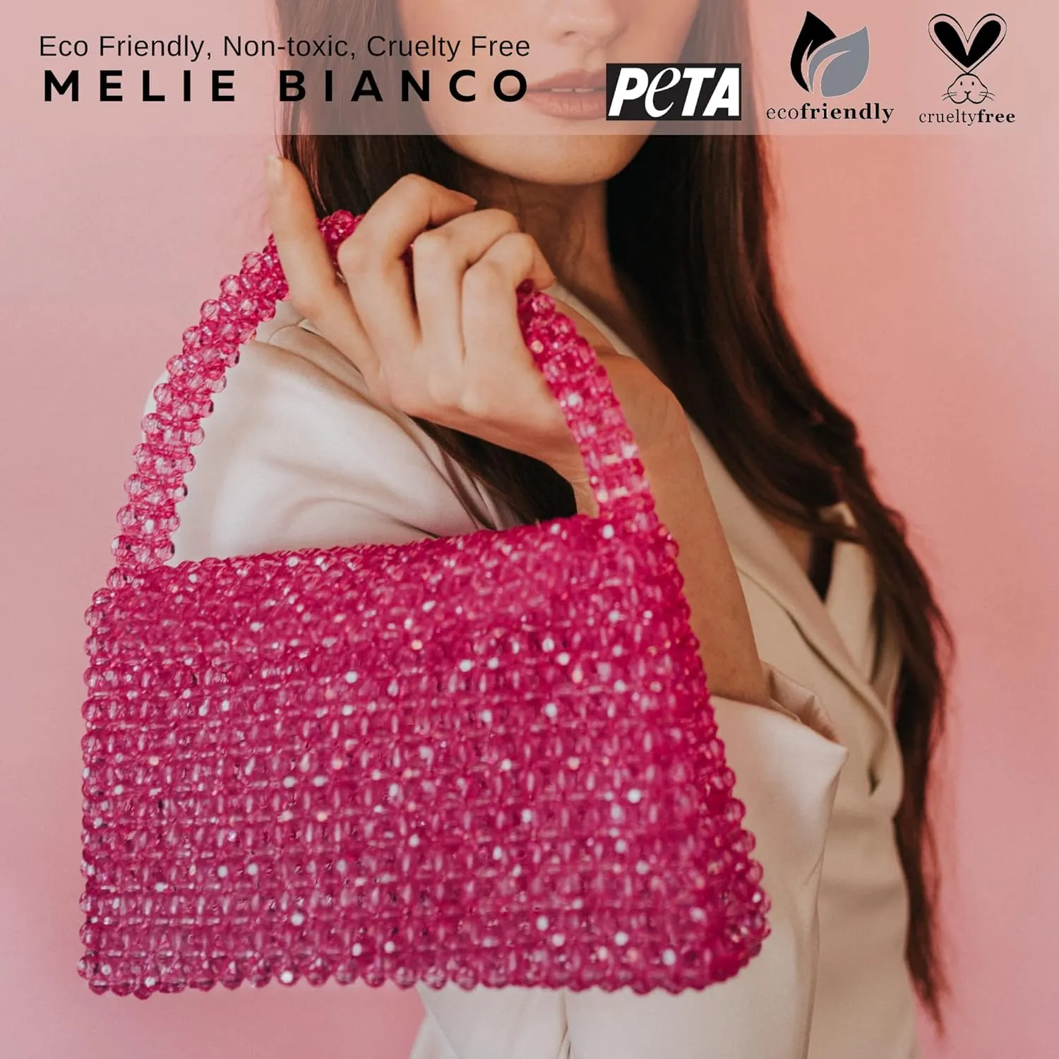 Melie Bianco Sherry Bag - Womens Luxury Beaded Handbag - Fancy Foldover Purse with Top Handle