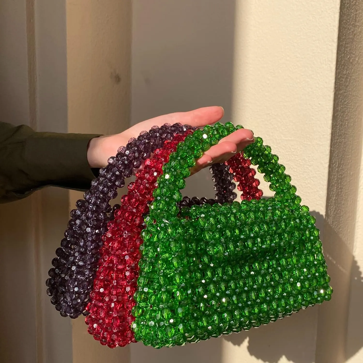Melie Bianco Sherry Bag - Womens Luxury Beaded Handbag - Fancy Foldover Purse with Top Handle