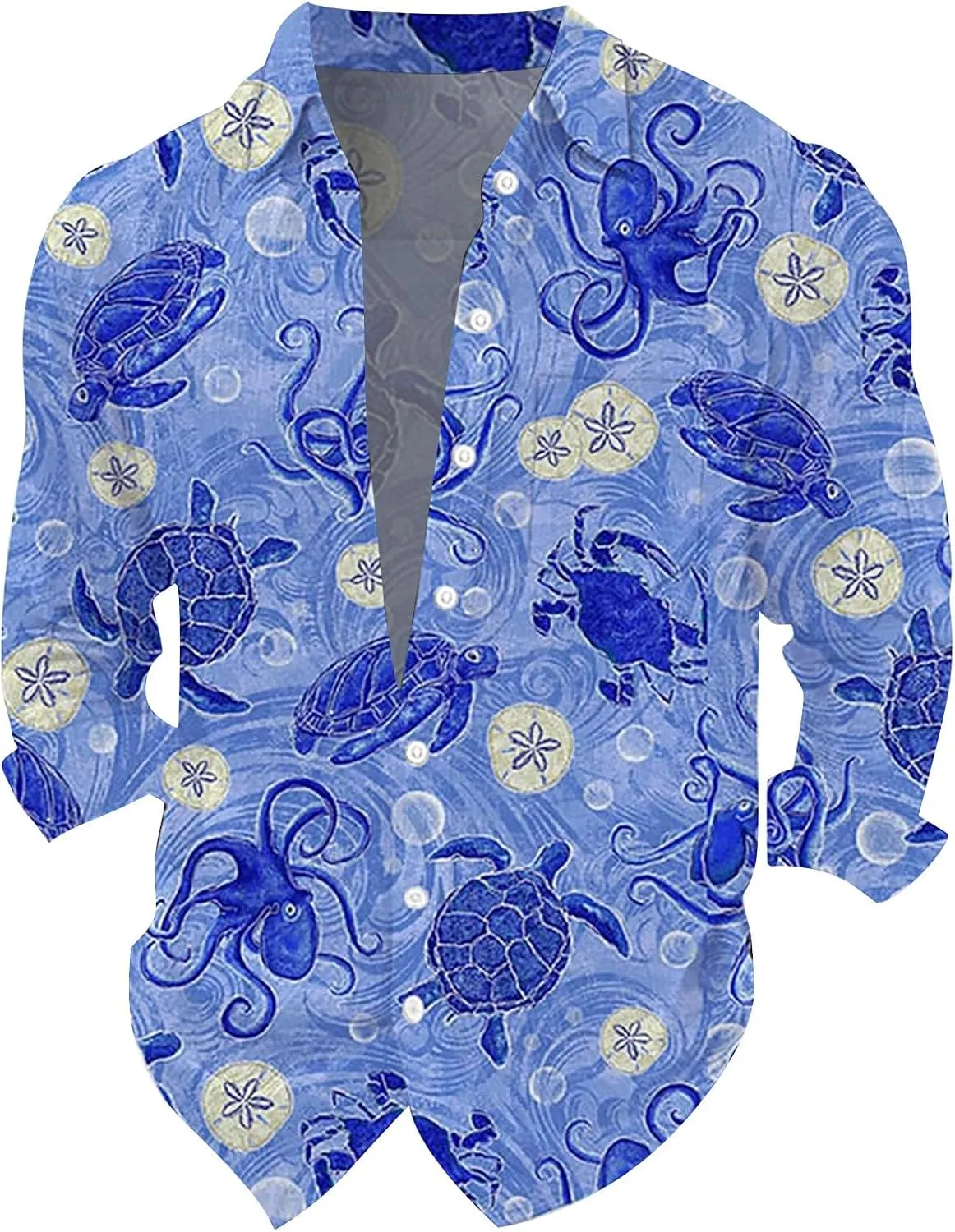 Men Beach Shirts Long Sleeve Button Down Havaiian Casual Summer Big and Tall Tees Fashion Tropical Cuban Graphic Shirt