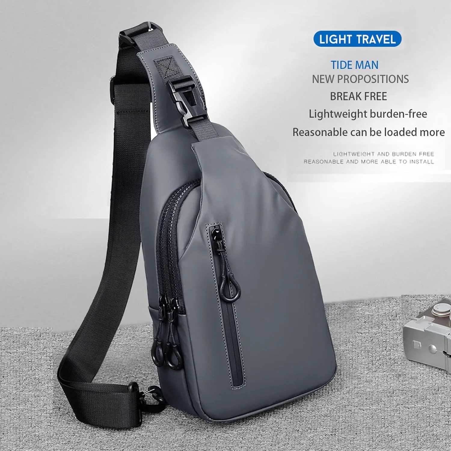 Men Crossbody Sling Backpack Multipurpose Daypack Lightweight Waterproof Casual Shoulder Chest Bag Backpack For Hiking Travel (Black)