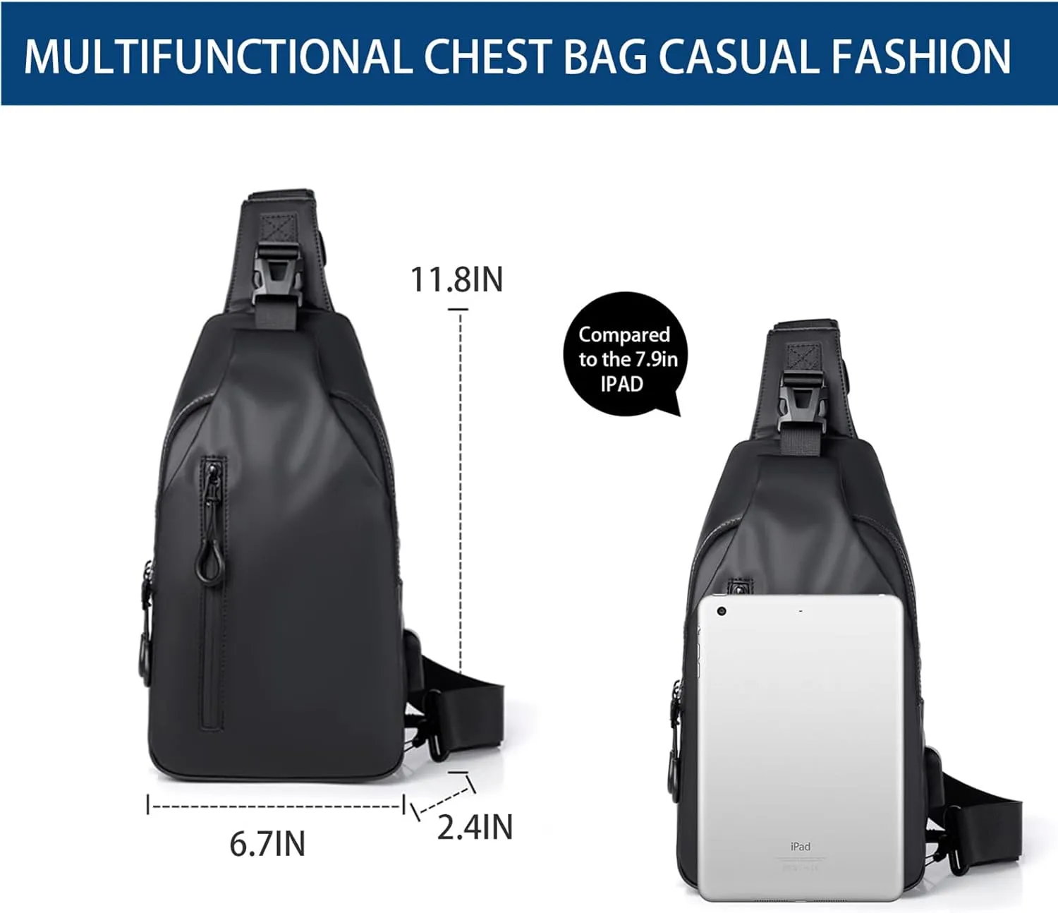 Men Crossbody Sling Backpack Multipurpose Daypack Lightweight Waterproof Casual Shoulder Chest Bag Backpack For Hiking Travel (Black)