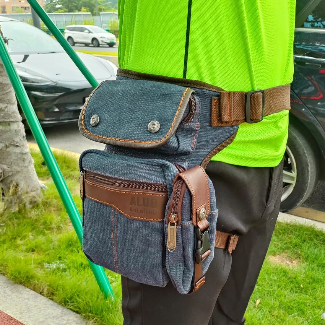 Men Waist Leg Bag Canvas Motorcycle Fanny Waist Pack One Shoulder Drop Leg Thigh Bag Hiking Traveling Fishing Waist Leg Bag Dark Blue