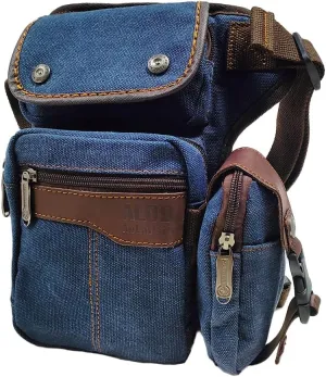 Men Waist Leg Bag Canvas Motorcycle Fanny Waist Pack One Shoulder Drop Leg Thigh Bag Hiking Traveling Fishing Waist Leg Bag Dark Blue