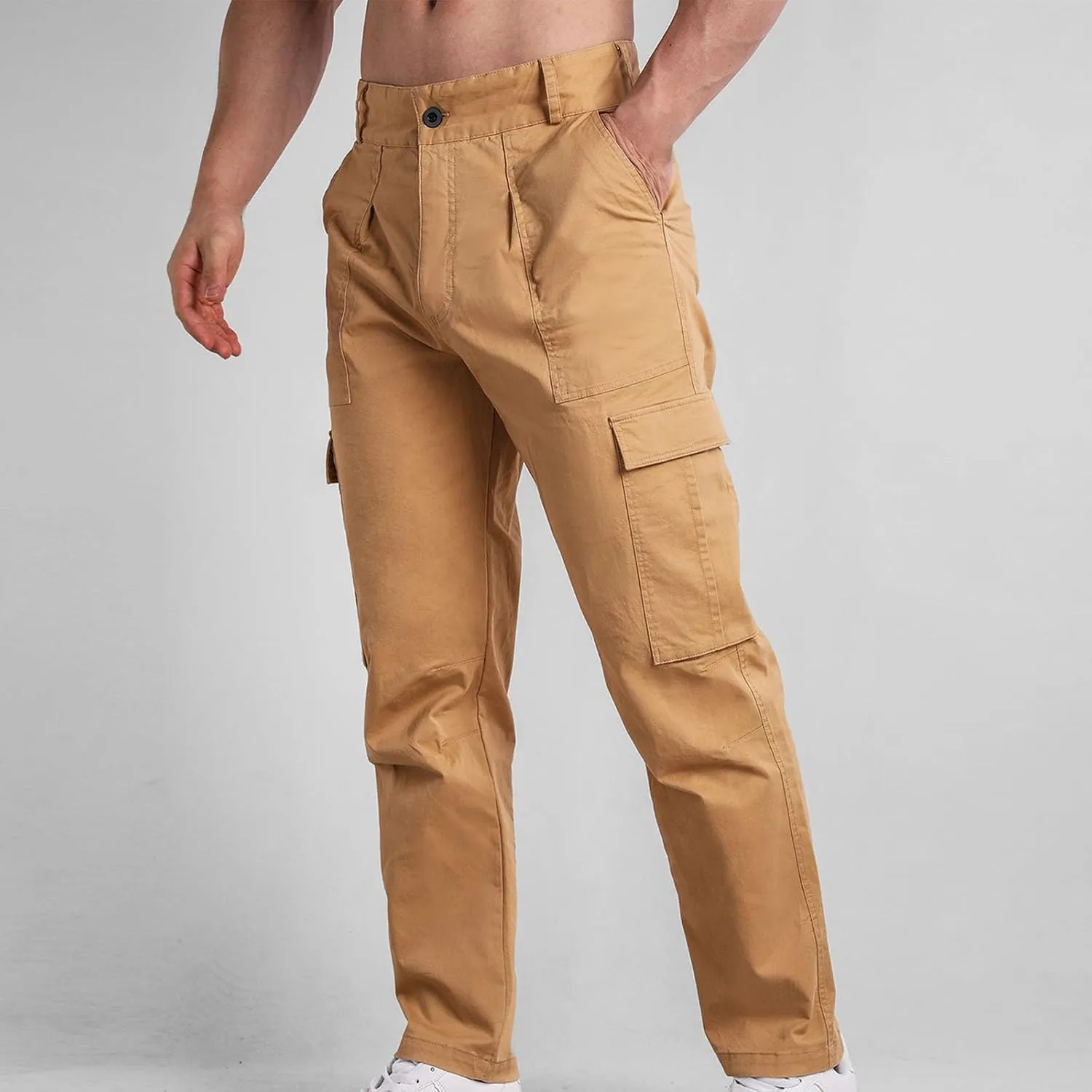 Mens Cargo Casual Pants Outdoor Hiking Pants Light Multi-Pocket Pants Autumn Sports Pants Running Travel Pants