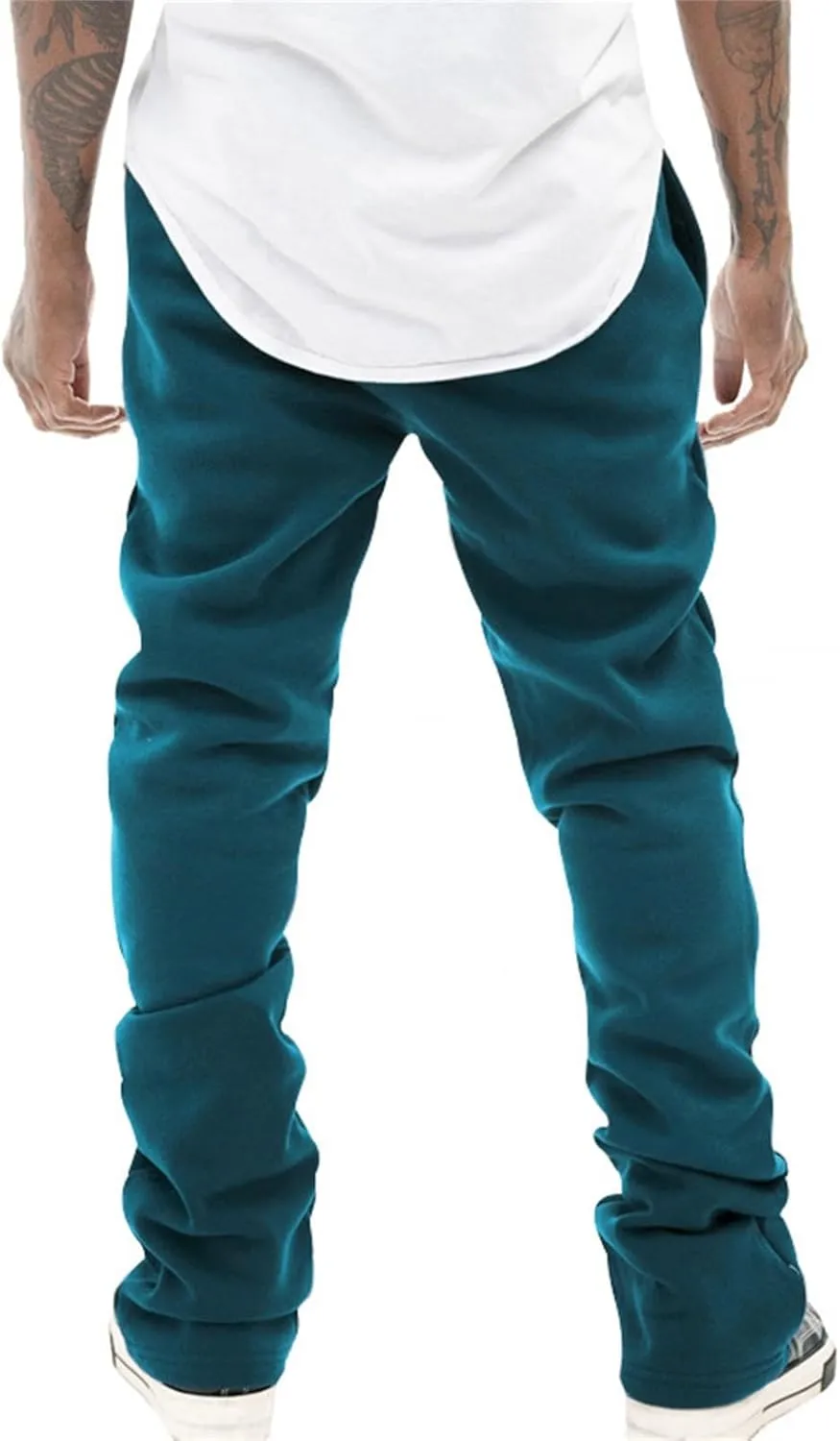 Men's Fleece Cargo Sweatpants Middle Waist Denim Long Hiking Pants Athletic Workout Jogger Sweatpants for Men