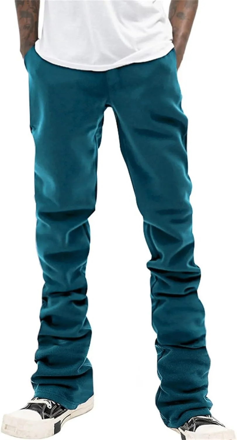 Men's Fleece Cargo Sweatpants Middle Waist Denim Long Hiking Pants Athletic Workout Jogger Sweatpants for Men