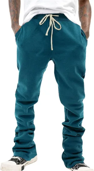 Men's Fleece Cargo Sweatpants Middle Waist Denim Long Hiking Pants Athletic Workout Jogger Sweatpants for Men