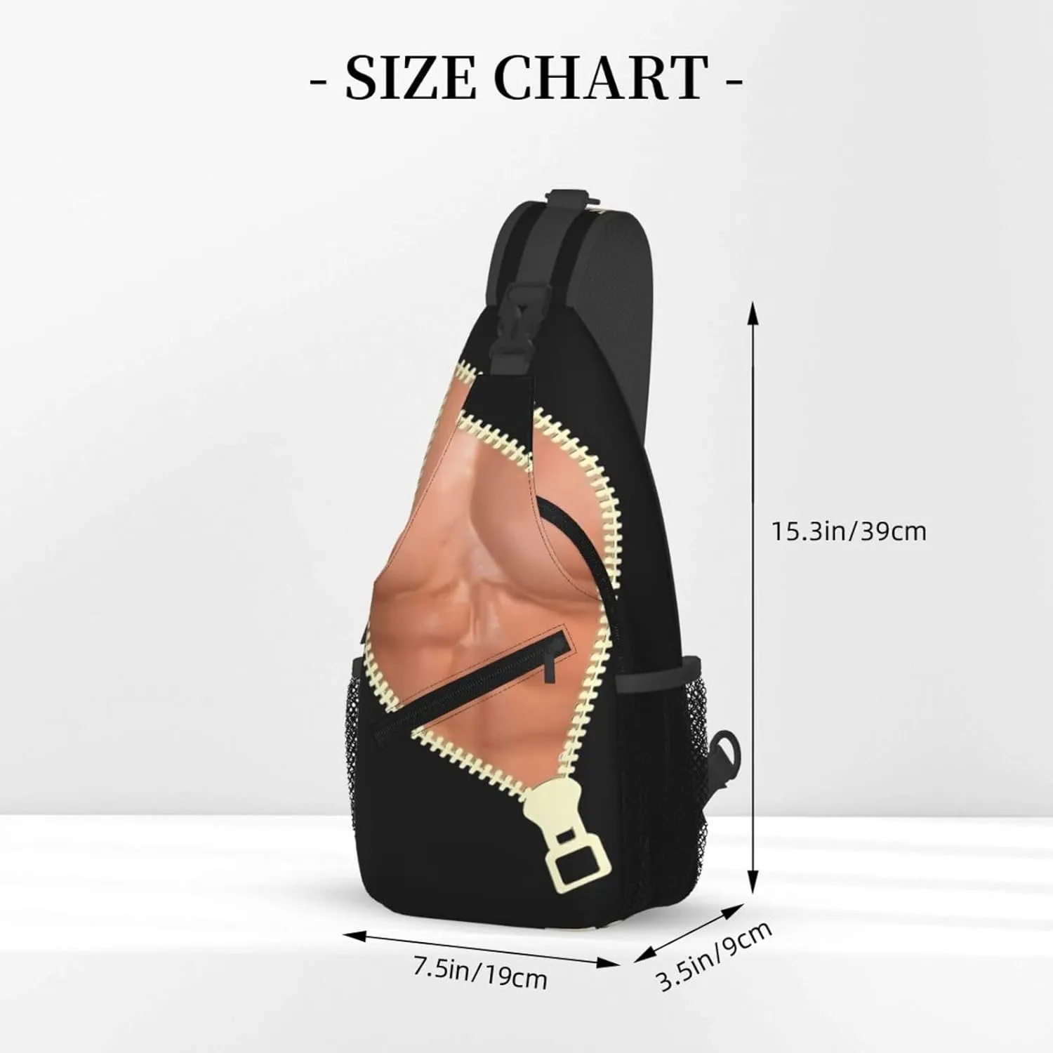 Men's Funny Muscle Print Six Pack Abs Zipper Crossbody Bag Cross Chest Bag Adjustable Sling Backpack Sports Gym Shoulder Bags Travel Cycling Daypack Diagonally Casual Rucksack