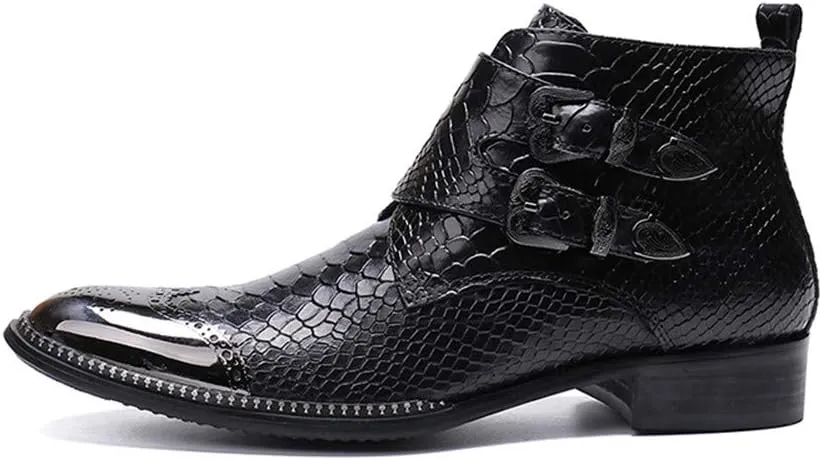 Men's Party Ankle Boot Casual Fine Ironing Drill Metal Toe Double Zipper Brogue High Top Boot