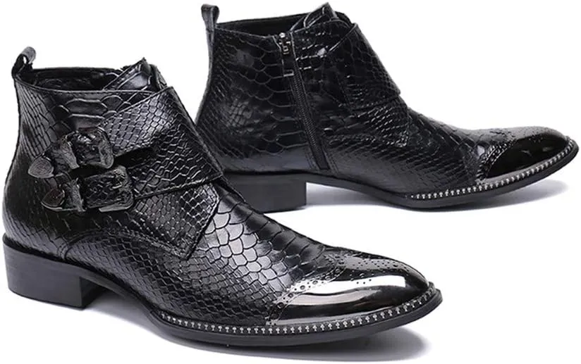 Men's Party Ankle Boot Casual Fine Ironing Drill Metal Toe Double Zipper Brogue High Top Boot