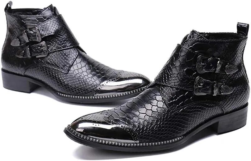 Men's Party Ankle Boot Casual Fine Ironing Drill Metal Toe Double Zipper Brogue High Top Boot