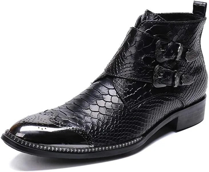 Men's Party Ankle Boot Casual Fine Ironing Drill Metal Toe Double Zipper Brogue High Top Boot