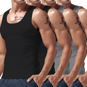Mens Tank Top Undershirt 4 Pc Compression Fit Big and Tall Sleeveless Muscle Shirts Oversized Gym Running Athletic Vest