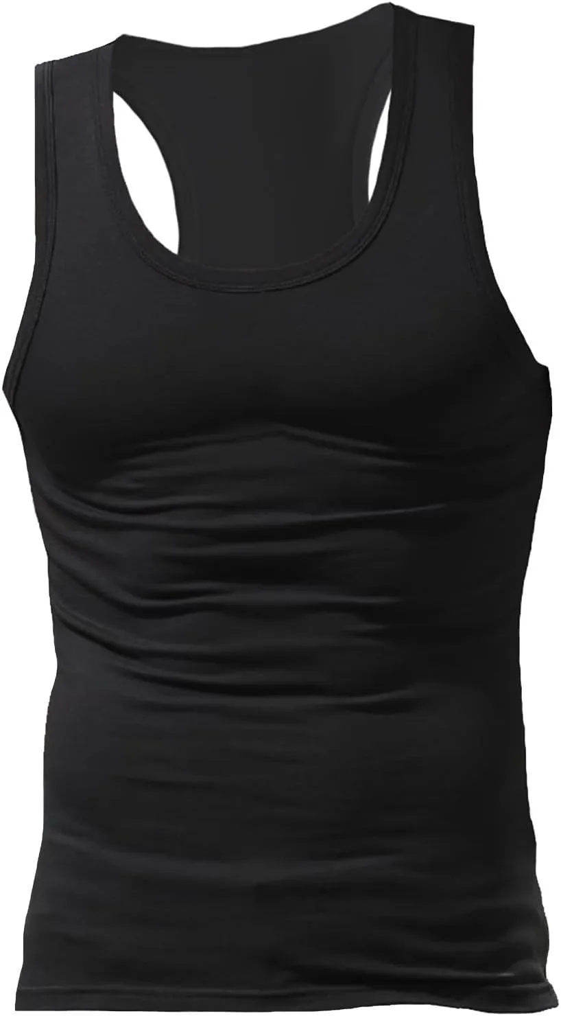 Mens Tank Top Undershirt 4 Pc Compression Fit Big and Tall Sleeveless Muscle Shirts Oversized Gym Running Athletic Vest