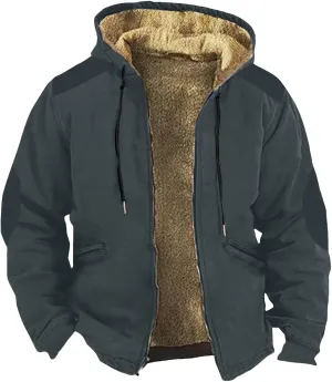 Mens Vintage Fleece Jacket Sherpa Lined Winter Coats Parka Warm Cozy Outerwear Windbreaker Casual Hoodies Plus Size