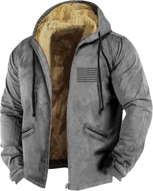 Men's Western Vintage Print Sherpa Fleece Lined Jackets Faux Fur Puffer Jacket Quilted Down Varsity Coat Plus Size
