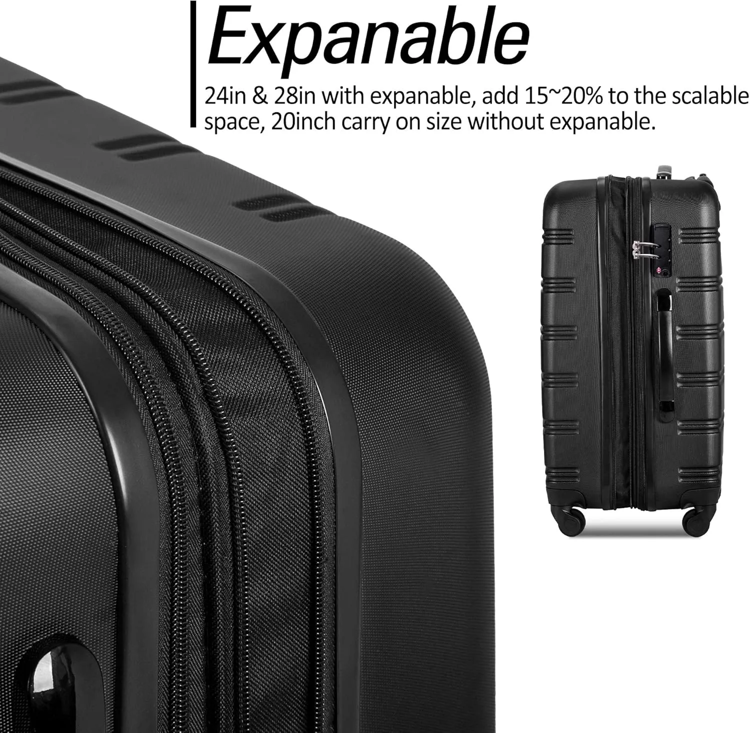 Merax Luggage Sets, Hardshell Luggage Sets 3 Piece 20" 24" 28" Luggages Hardside Spinner Suitcase with TSA Lock, Black