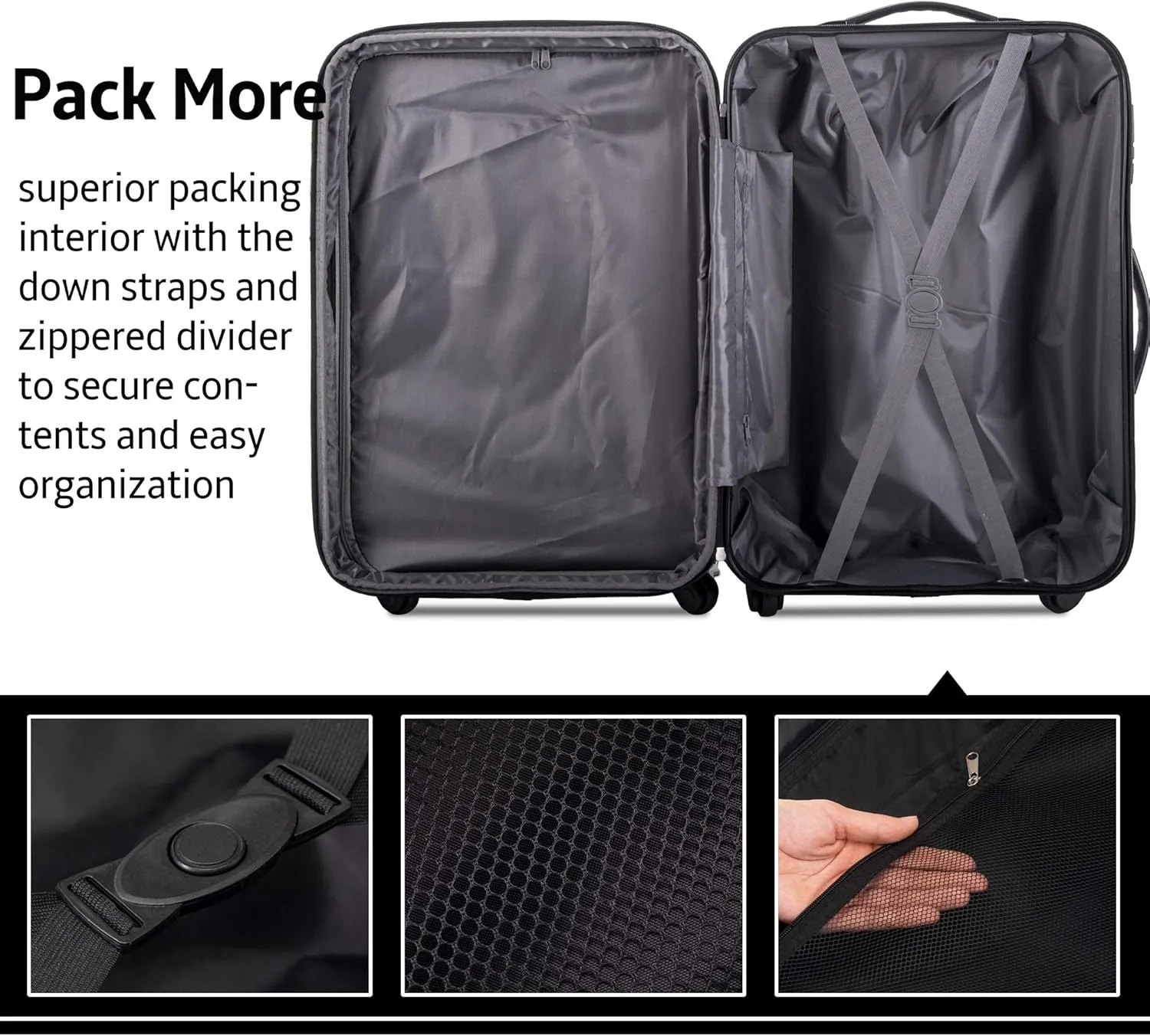 Merax Luggage Sets, Hardshell Luggage Sets 3 Piece 20" 24" 28" Luggages Hardside Spinner Suitcase with TSA Lock, Black