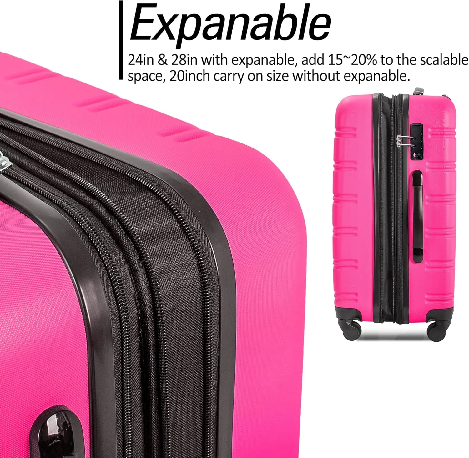 Merax Luggage Sets, Hardshell Luggage Sets 3 Piece 20" 24" 28" Luggages Hardside Spinner Suitcase with TSA Lock, Pink