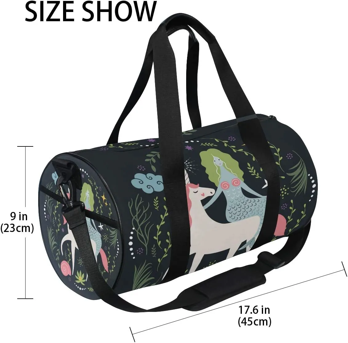 Mermaid And Unicorn Duffel Bag,Canvas Travel Bag for Gym Sports and Overnight