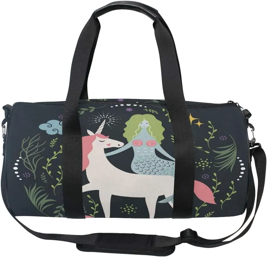 Mermaid And Unicorn Duffel Bag,Canvas Travel Bag for Gym Sports and Overnight