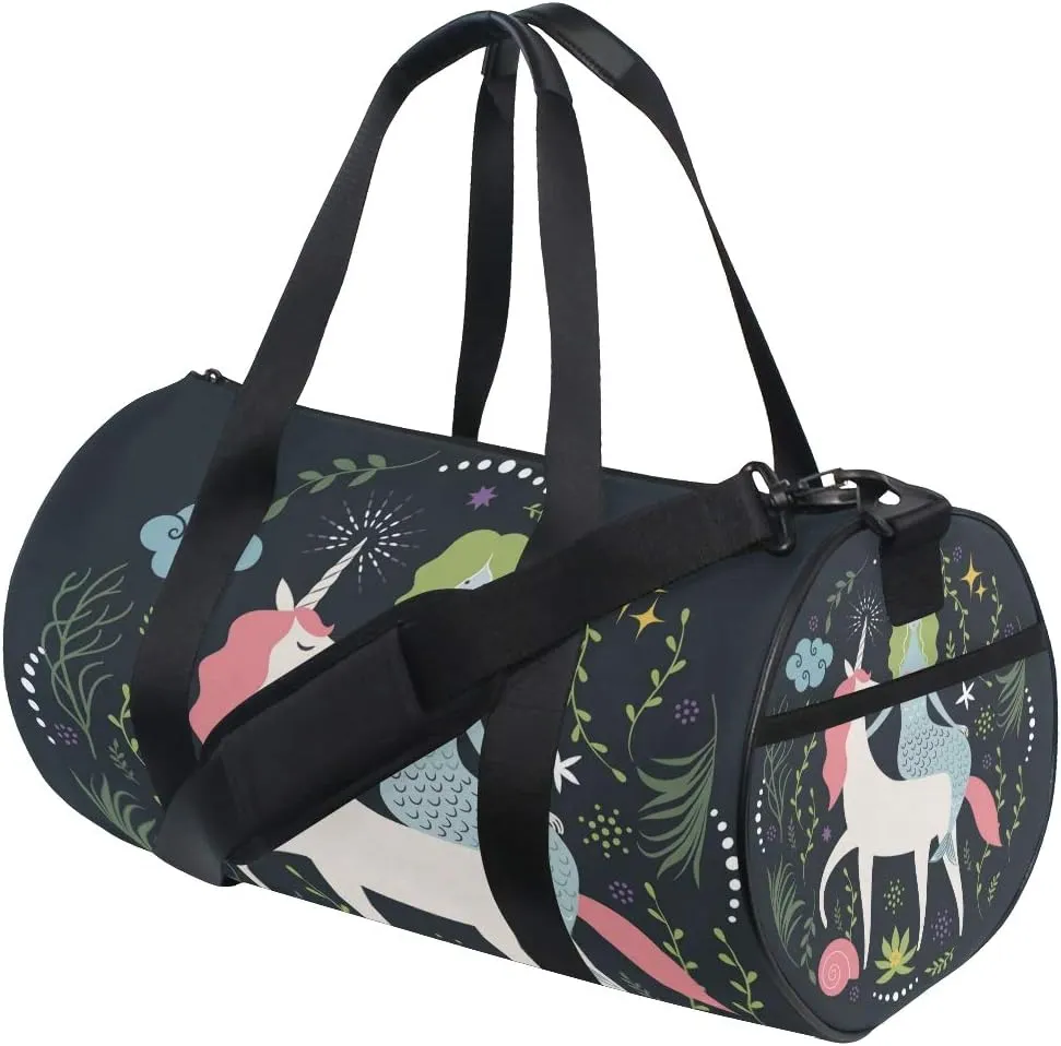 Mermaid And Unicorn Duffel Bag,Canvas Travel Bag for Gym Sports and Overnight