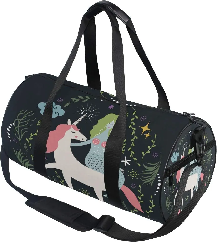 Mermaid And Unicorn Duffel Bag,Canvas Travel Bag for Gym Sports and Overnight