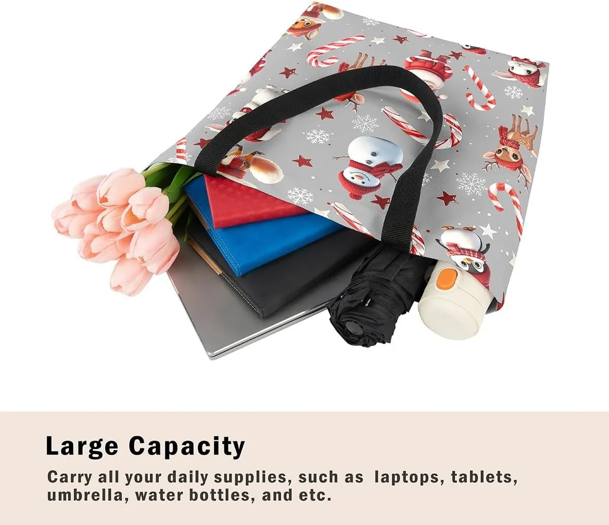 Merry Christmas Canvas Tote Bag,Santa Claus Shopping Grocery Bags,Shoulder Handbags for Gym