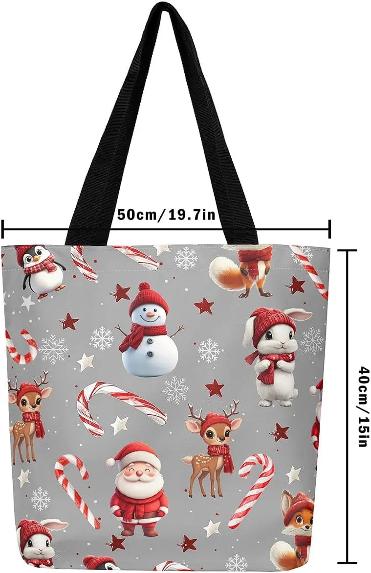 Merry Christmas Canvas Tote Bag,Santa Claus Shopping Grocery Bags,Shoulder Handbags for Gym