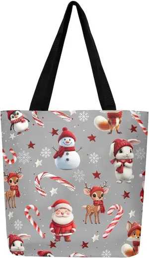 Merry Christmas Canvas Tote Bag,Santa Claus Shopping Grocery Bags,Shoulder Handbags for Gym