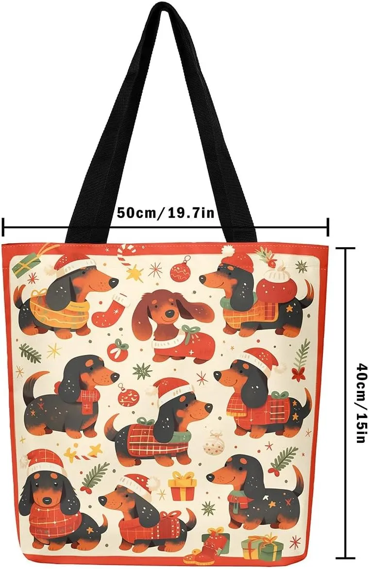 Merry Christmas Canvas Tote Bag,Santa Claus Shopping Grocery Bags,Shoulder Handbags for Gym
