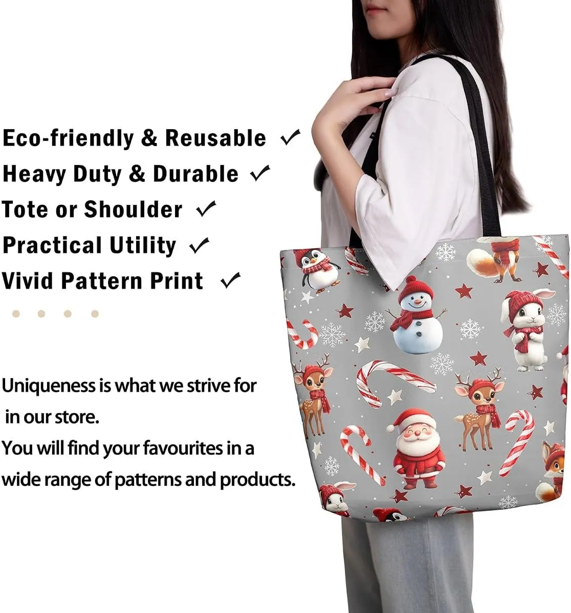 Merry Christmas Canvas Tote Bag,Santa Claus Shopping Grocery Bags,Shoulder Handbags for Gym