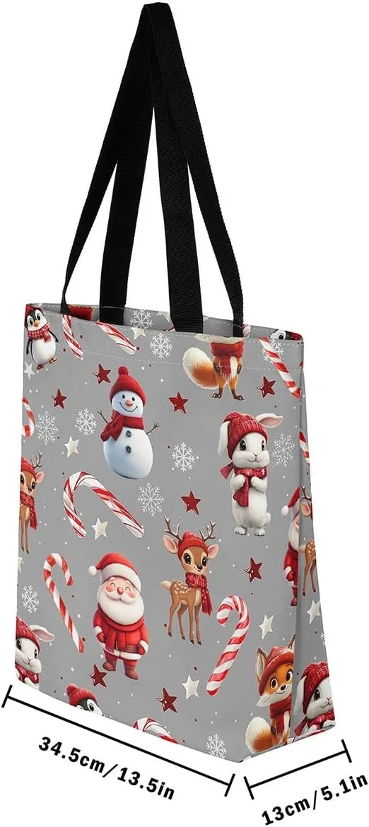 Merry Christmas Canvas Tote Bag,Santa Claus Shopping Grocery Bags,Shoulder Handbags for Gym