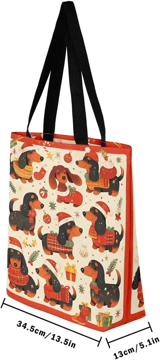Merry Christmas Canvas Tote Bag,Santa Claus Shopping Grocery Bags,Shoulder Handbags for Gym