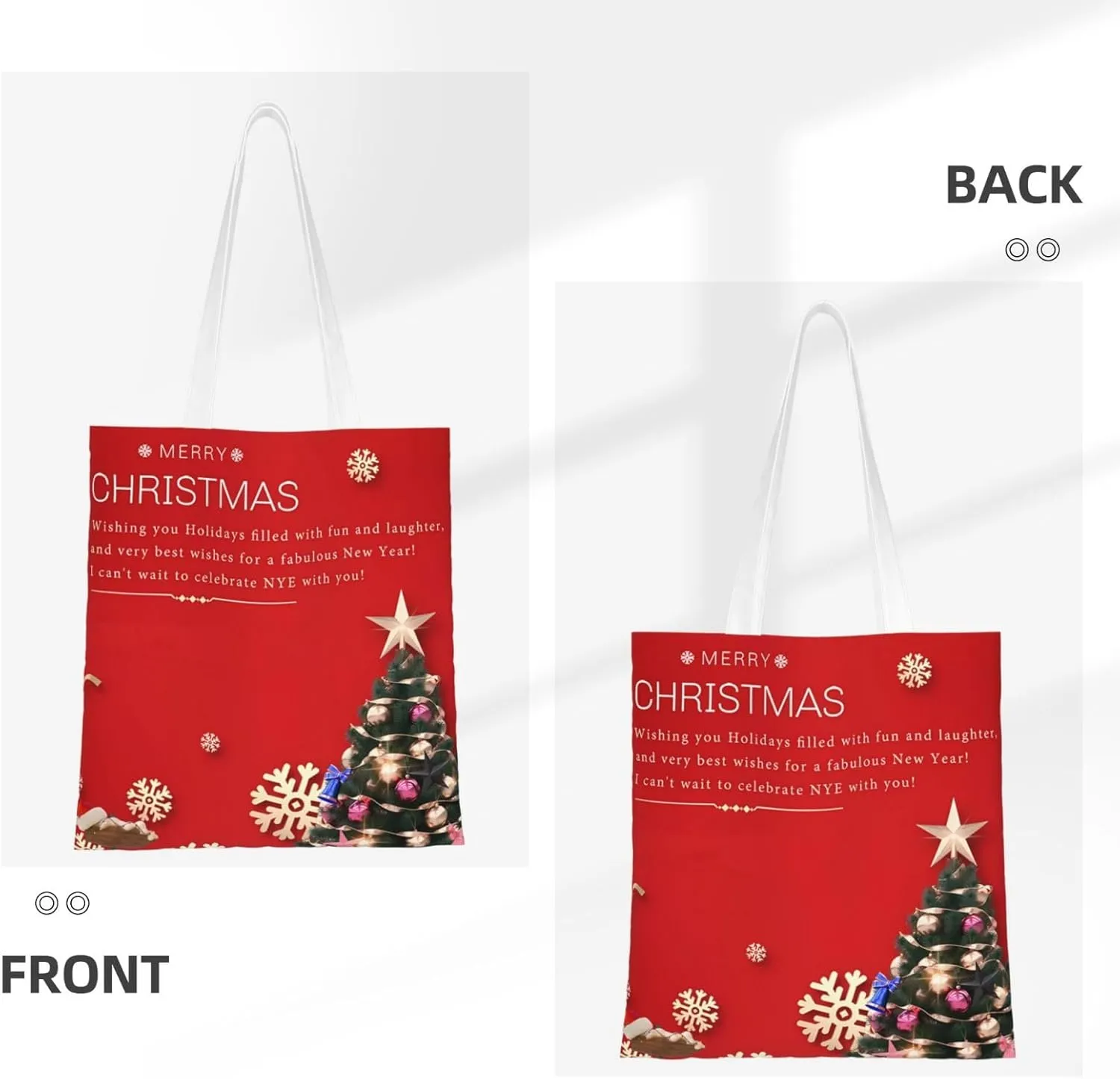 Merry Christmas Tree Snowflake Canvas Tote Bag for Women Reusable Grocery Shoulder Bags Shopping Handbags