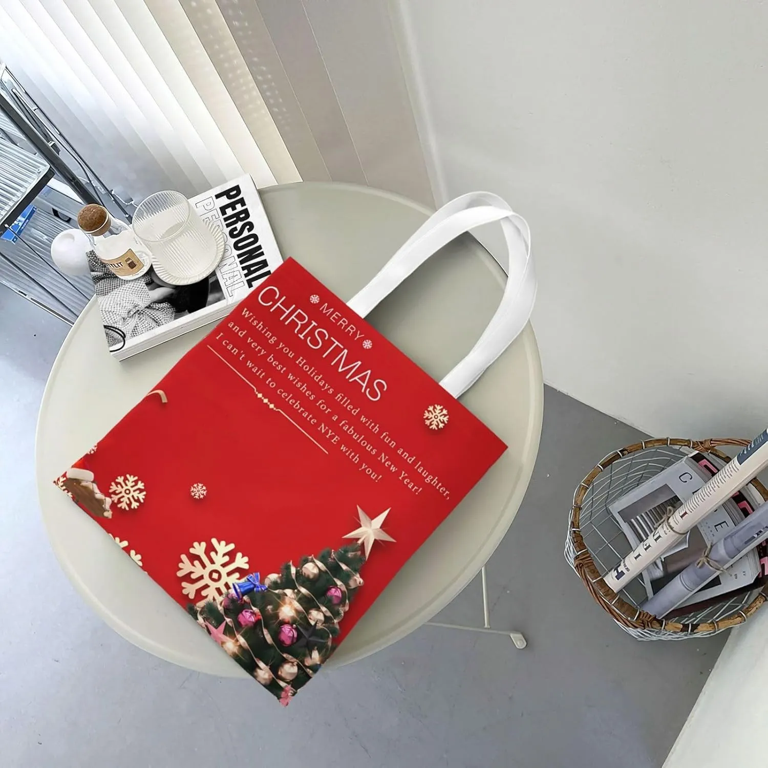 Merry Christmas Tree Snowflake Canvas Tote Bag for Women Reusable Grocery Shoulder Bags Shopping Handbags
