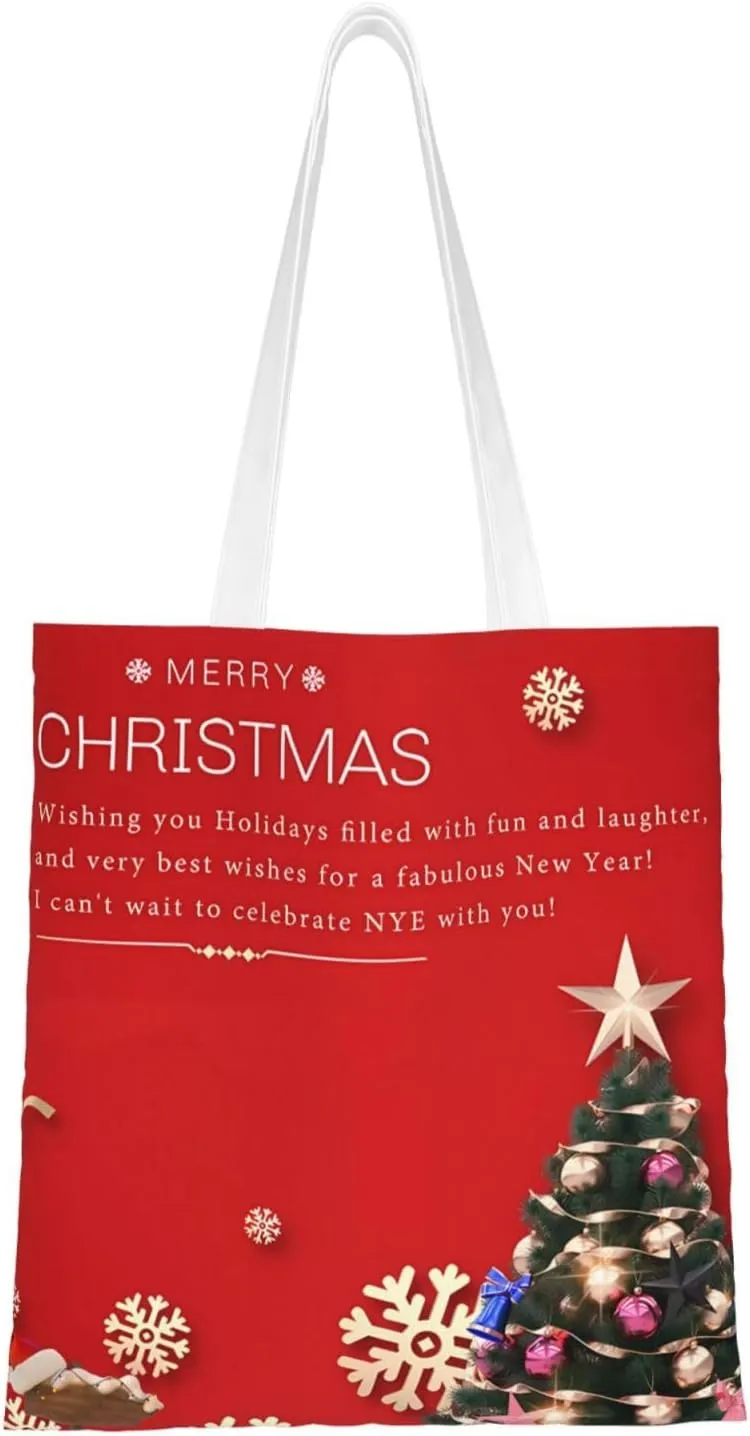 Merry Christmas Tree Snowflake Canvas Tote Bag for Women Reusable Grocery Shoulder Bags Shopping Handbags