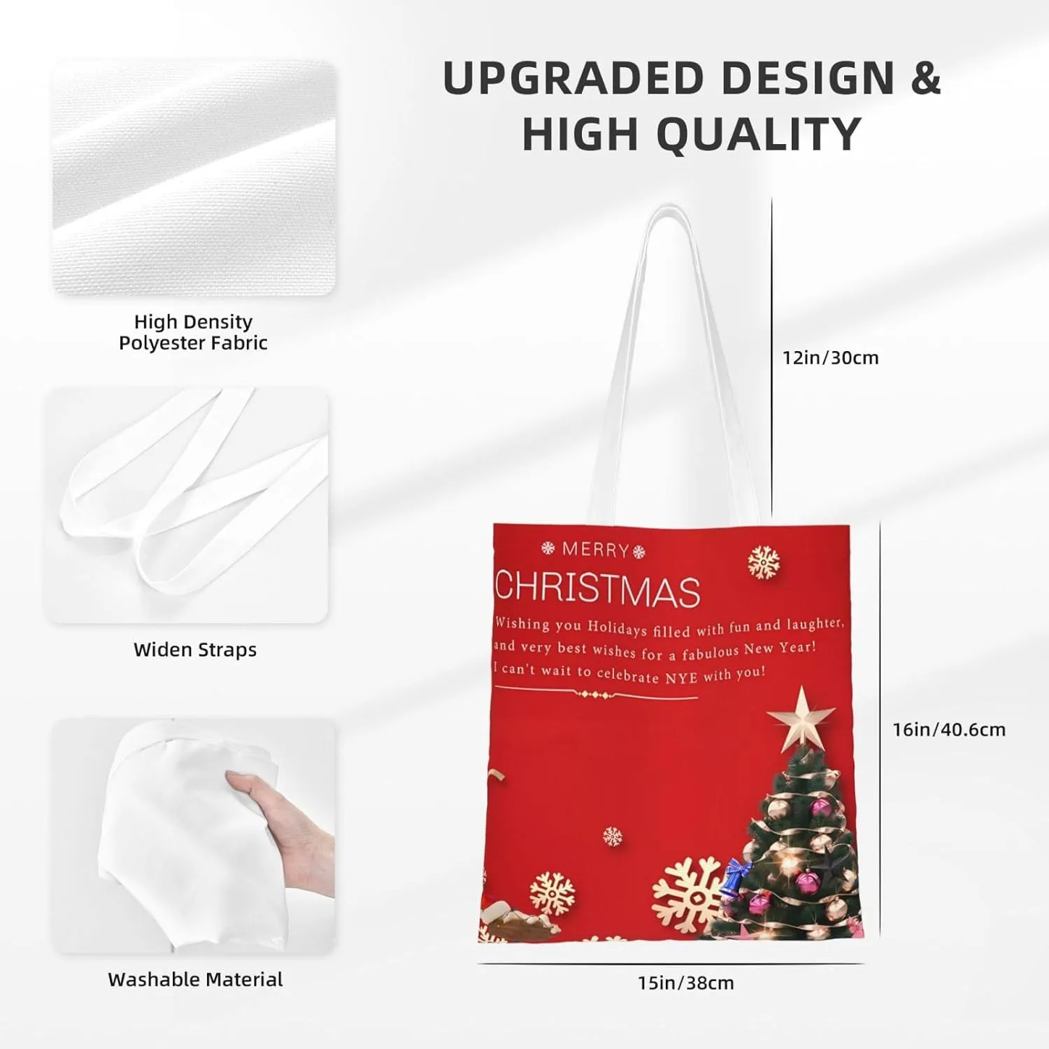 Merry Christmas Tree Snowflake Canvas Tote Bag for Women Reusable Grocery Shoulder Bags Shopping Handbags