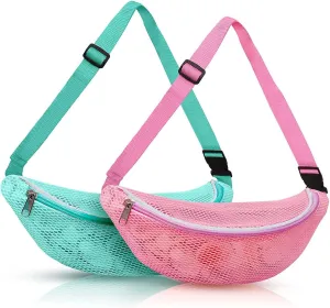 Mesh Beach Bag for kids, Shell Bags for Beach, Fanny Pack Shell Bags for picking up shells for adults with Adjustable Straps for Collecting Seashells Rocks for Boys Girls - Beach Vacation Essentials